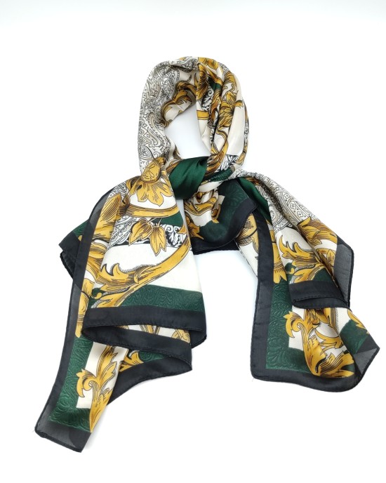 Dark Green Vintage Printed Silk Scarf